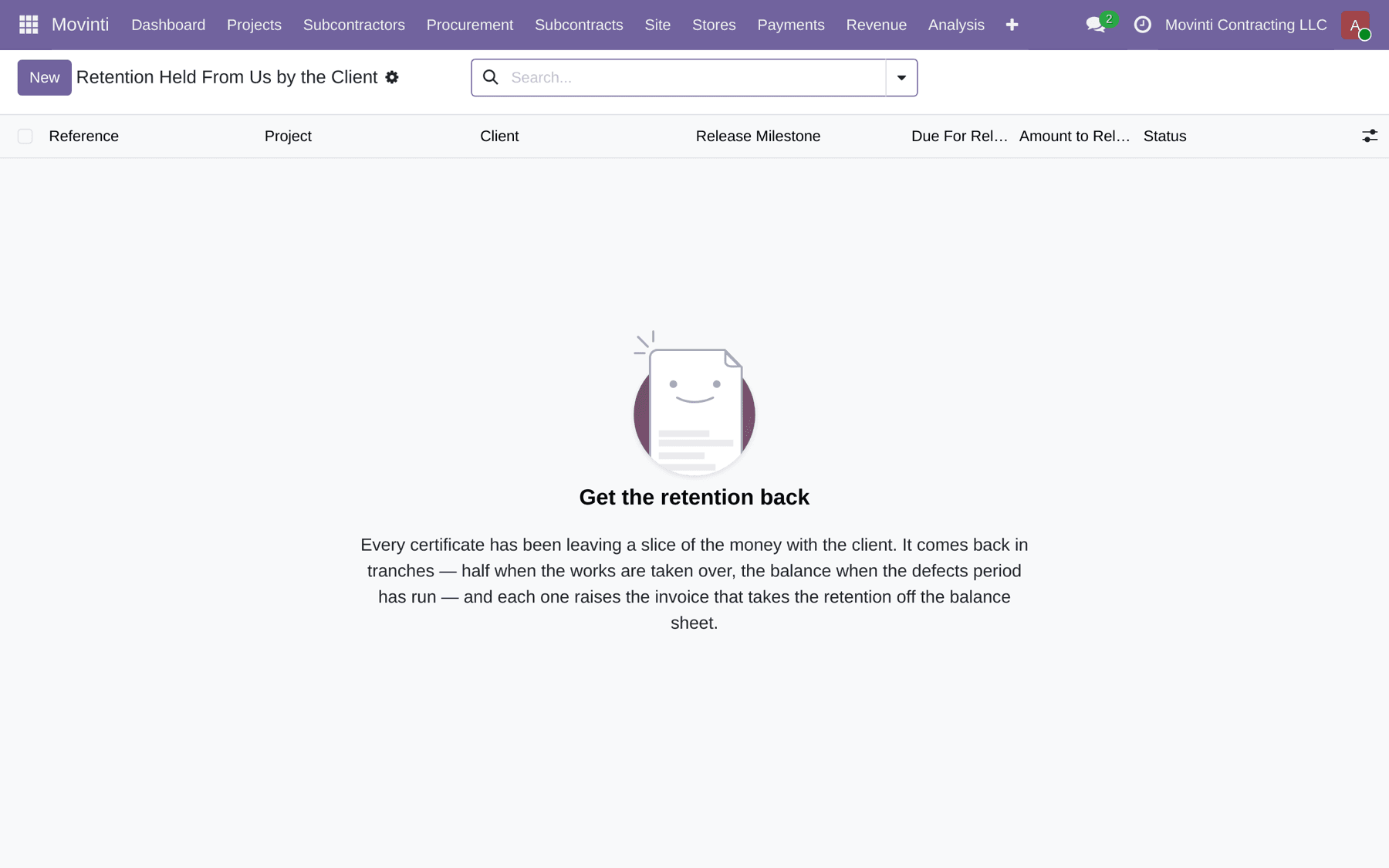 Retention tranches with their release milestones and dates.